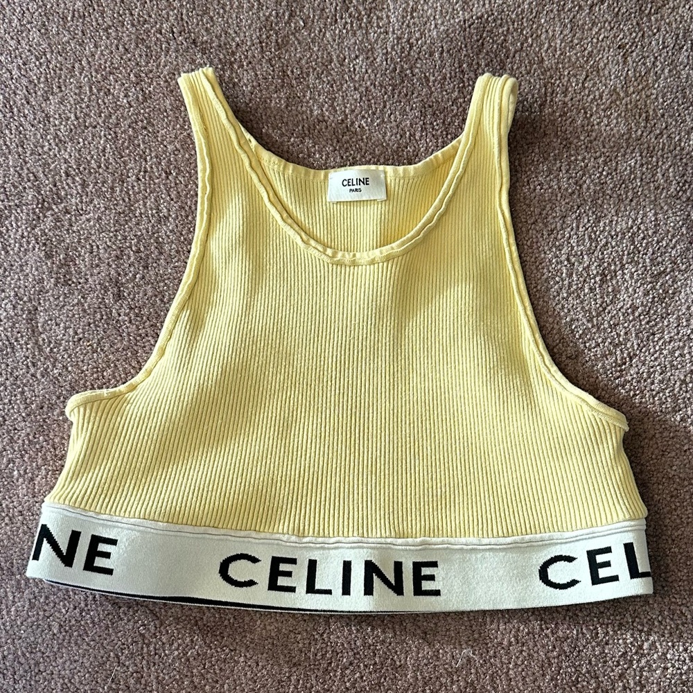 Celine logo yellow crop top medium